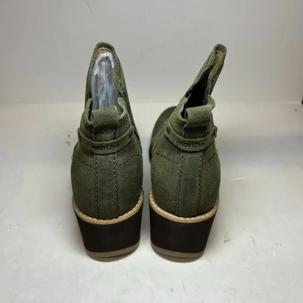Earth Womens 7.5 M Dark Green Leather Cleia Wedge Heel Ankle Booties NIB QK4